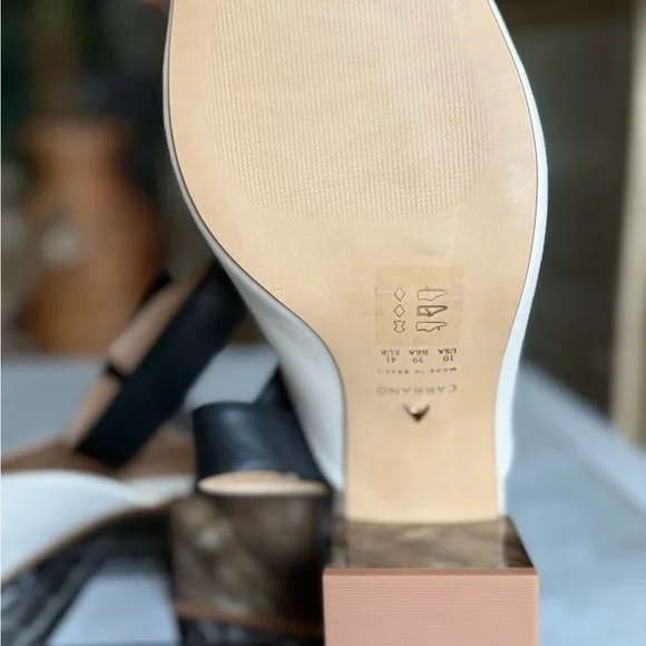 Unique leather sandals with square heels velcro closure marble heel - Picture 6 of 10